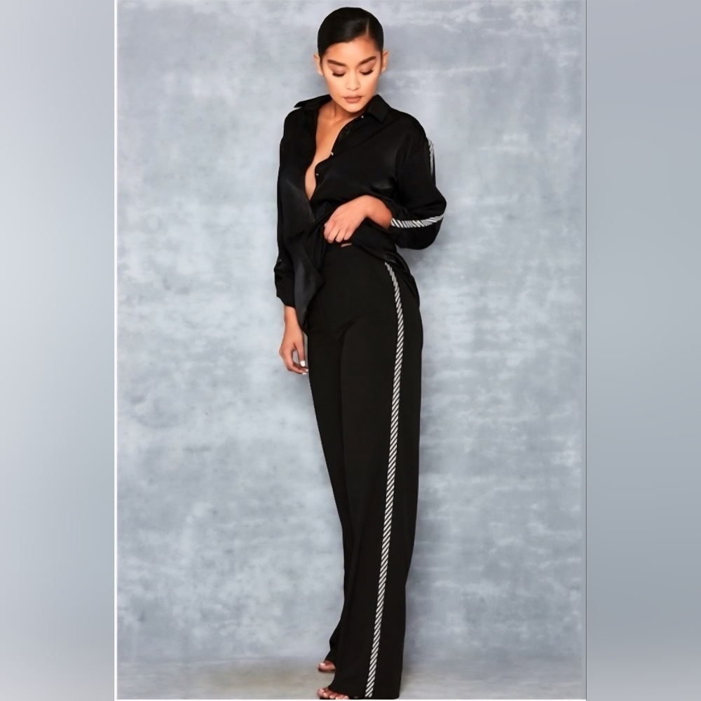 Mistress Rocks Black 'Charge' Trousers with Chevron Side Stripes ~ NWT - Picture 4 of 16